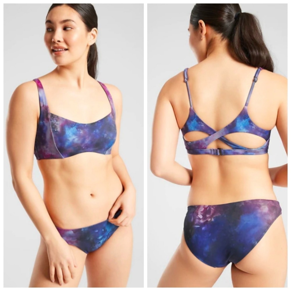 New‎ Athleta Bikini Top 32B 32C Tie Dye Supernova Entwined Strappy Purple Blue